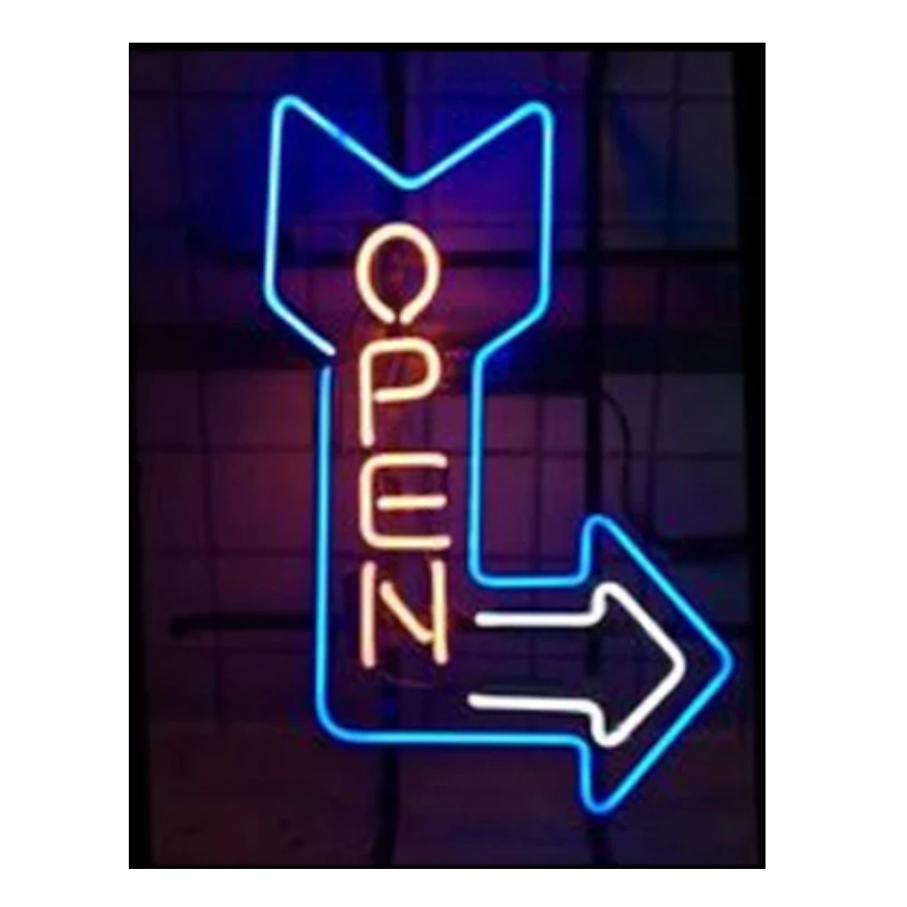 Promotion OPEN Arrow Direction Custom Handmade Real Glass Tube Bar KTV Hotel Shop Store Advertise Display Neon Sign Light 12X17&quot |