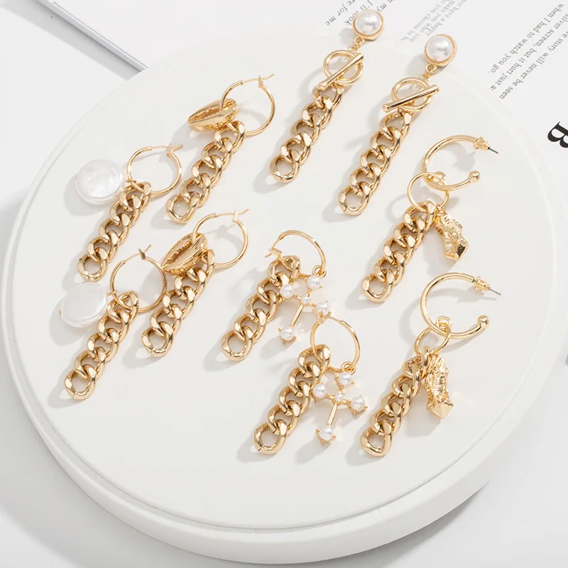 1Pair Punk Gold Color Chain Pearl Cross Hoop Earrings For Women Men Rock Twist Tassel Shell Round Earrings Charm Jewelry E297
1Pair Punk Gold Color Chain Pearl Cross Hoop Earrings For Women Men Rock Twist Tassel Shell Round Earrings Charm Jewelry E297