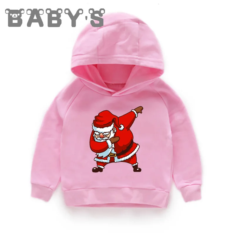 Детские толстовки с капюшоном; Детские Рождественские толстовки с изображением Санта-Клауса; пуловер для малышей; топы для девочек и мальчиков; забавная одежда; KMT5112 - Цвет: 5112I-Pink
