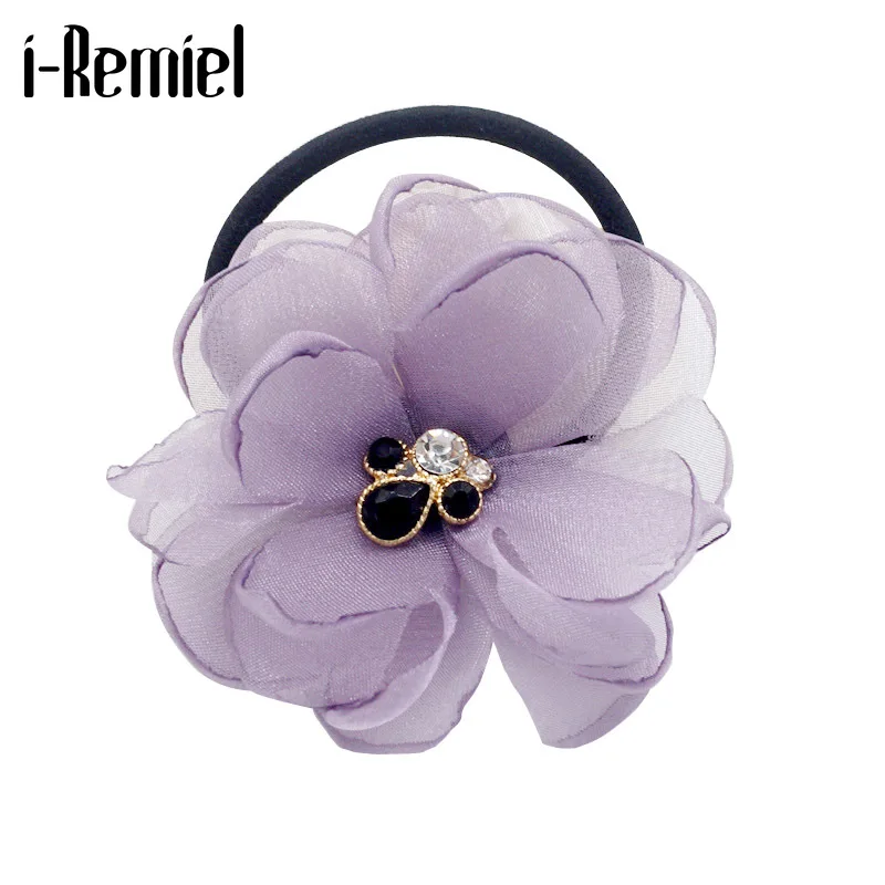 Корейская Пряжа Ткань цветок волос кольцо кристалл резиновая повязка на голову