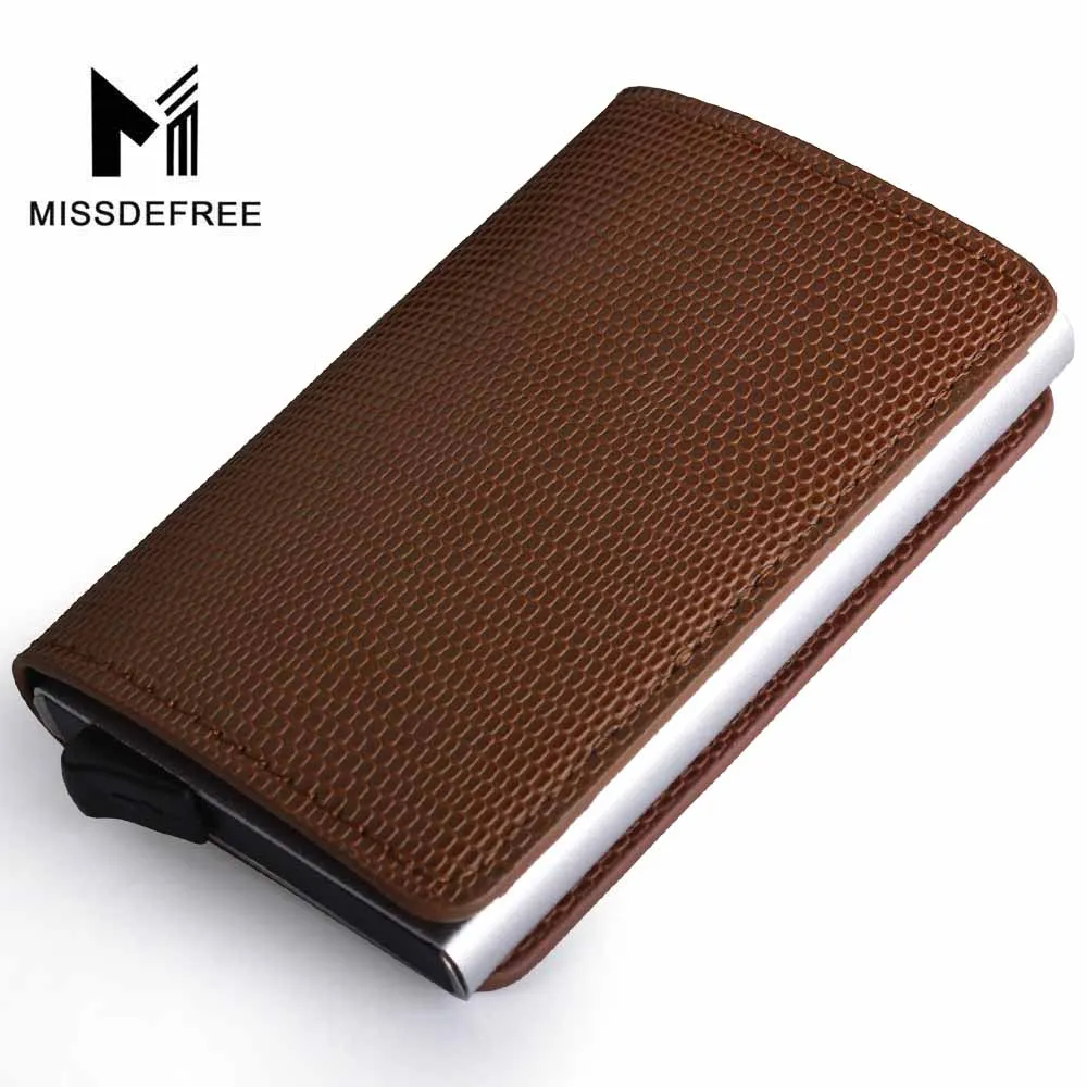 Brown B RFID тонкий бумажник для карт для мужчин и женщин из искусственной кожи тонкий ID держатель для карт мини тонкий автоматический всплывающий кошелек для кредитных карт - Цвет: Brown B