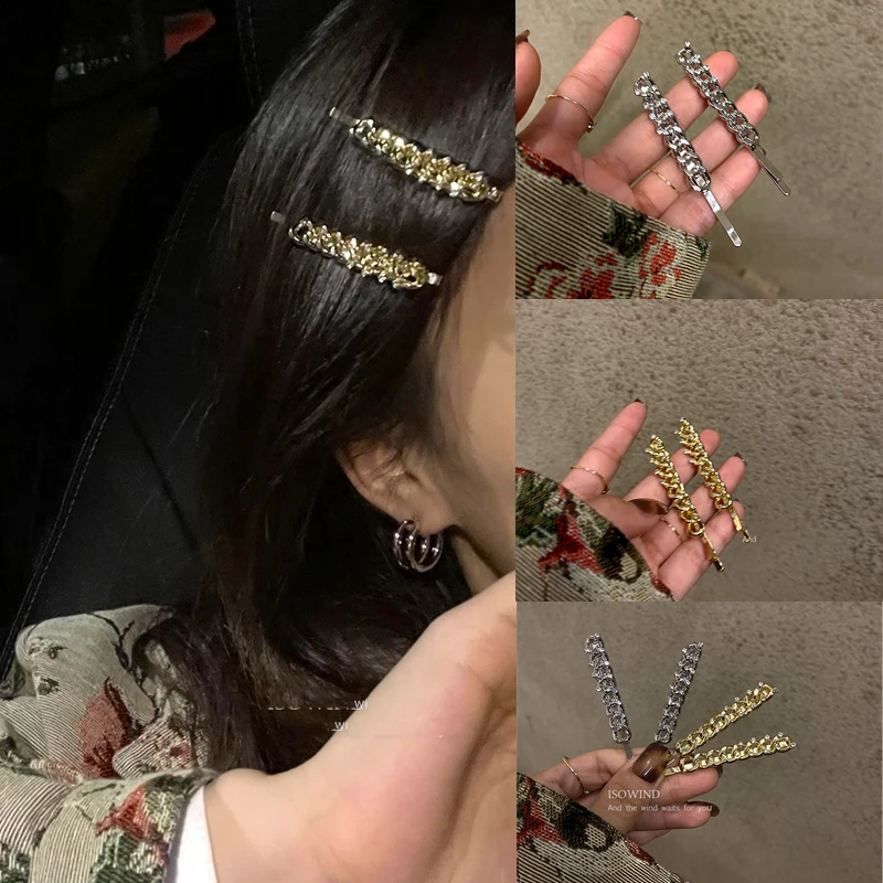 

Ruoshui 2pcs Gold Silver Hairpins Sets Chain Hair Clips Women Hair Accessories Barrettes Headwear Ornaments Hairgrip Tiara