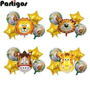 

5pcs Jungle Animal Foil Balloons Lion Tiger Monkey Zebra Cow Air Helium Balloon Kids Safari Birthday Party Zoo Theme Supplies