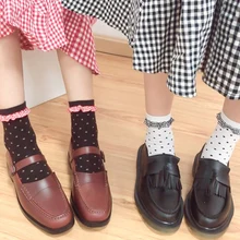 Японский женские Носки кружева клетка, горошек Колледж, в стиле ретро, на Мори дикий коттоновые носки для девочек