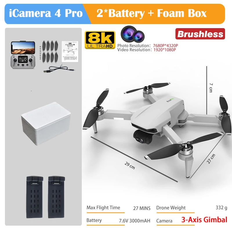 HR iCamera4 PRO RC Drone 4K Profesional FPV 3-Axis Gimbal Dron Mini HD Camera GPS Brushless Quadcopter Toys VS KF102 SG907 MAX quadrone 4ch remote control RC Quadcopter