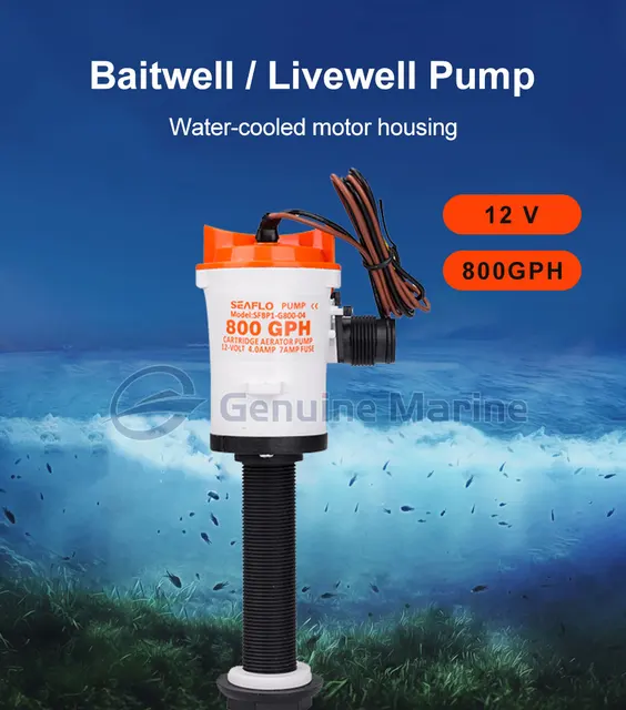 SEAFLO 04 Series 12V 800GPH Livewell Aeration Pump Fishing Boat Live Bait Tank Aerator Water