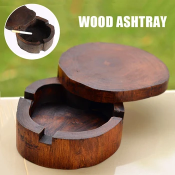 

1PC 11cm Wood Ashtray Holder Round Cigarette Ashtray Smoking Tray Personality Tobacco Tray with Lid Home Accessories Decoration