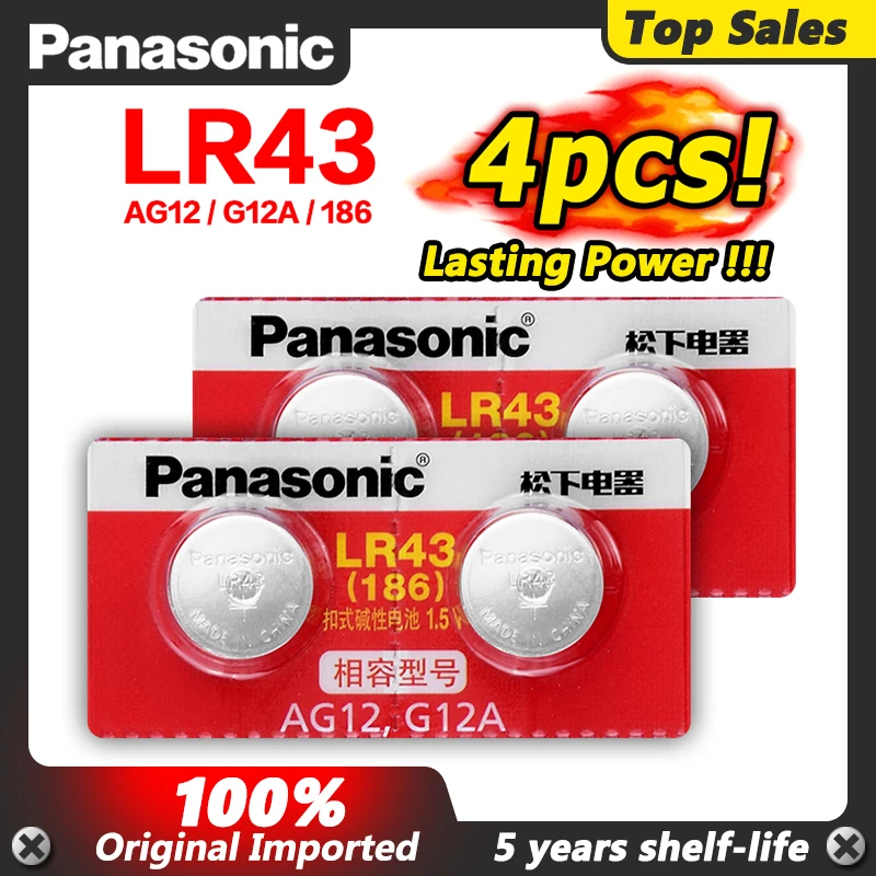 AG12 Battery LR1144 LR43 Coin Button Cells 1.5V Alkaline L1142 SG12 386A 386X CR43 RW44 For Watch Toys 4Pcs | Электроника