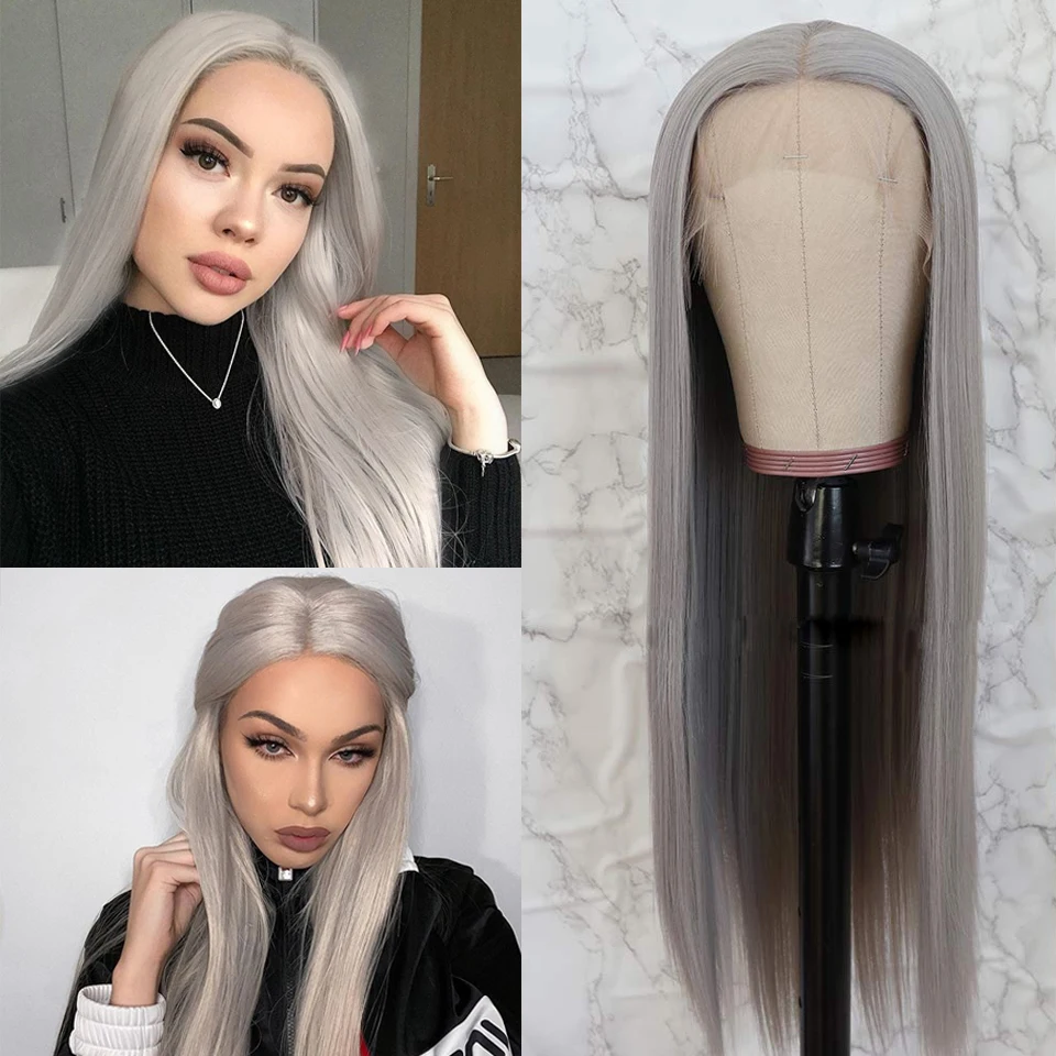 Customized transparent Lace Wig 150% Density Colored Silver Grey Pre Plucked Straight Brazilian Virgin Hair Lace Front For Women