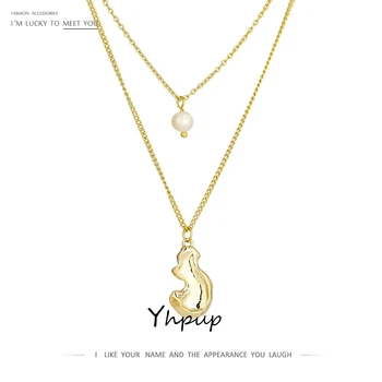 

Yhpup Statement New Design Pendant Freshwater Pearls Necklace for Women Gold Color Metal Geometric Multi-layer Choker Necklace