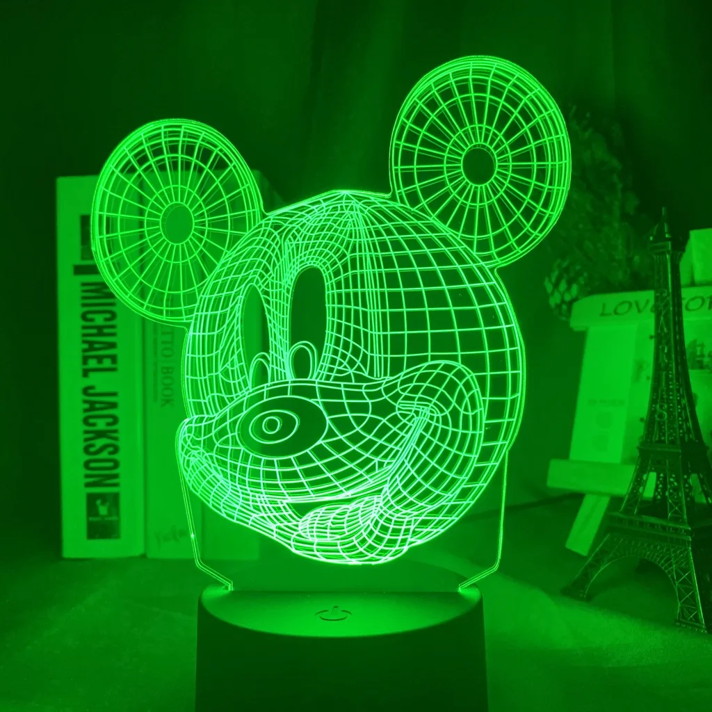 Голова Микки Мауса, голограмма, 3d лампа, ночные светильники для детей, для детской спальни, декоративное освещение, классный подарок на Рождество, декоративные огни