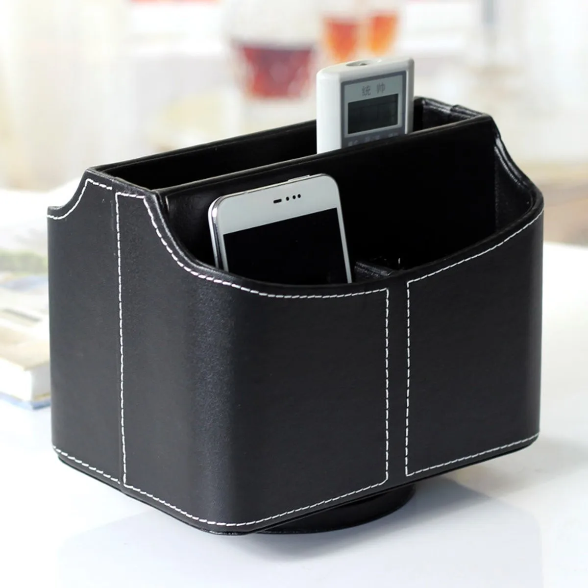 Hot Luxury PU Leather Remote Control Storage Box Cosmetic Organizer Phone Holder Makeup Home Office Pen Case | Дом и сад
