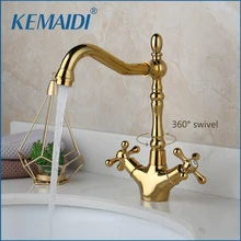 KEMAIDI, 11 выбор, золотой кран для ванной комнаты, раковина, латунь, одно отверстие, на бортике, смеситель для воды, кран, античная латунь, 360 градусов, поворотный