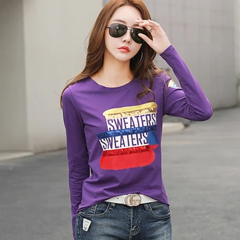 

Shintimes Autumn Long Sleeve Shirt Women Fashion 2019 Sequined Tshirt Woman Clothes T-Shirt Female Korean Style Tee Shirt Femme
