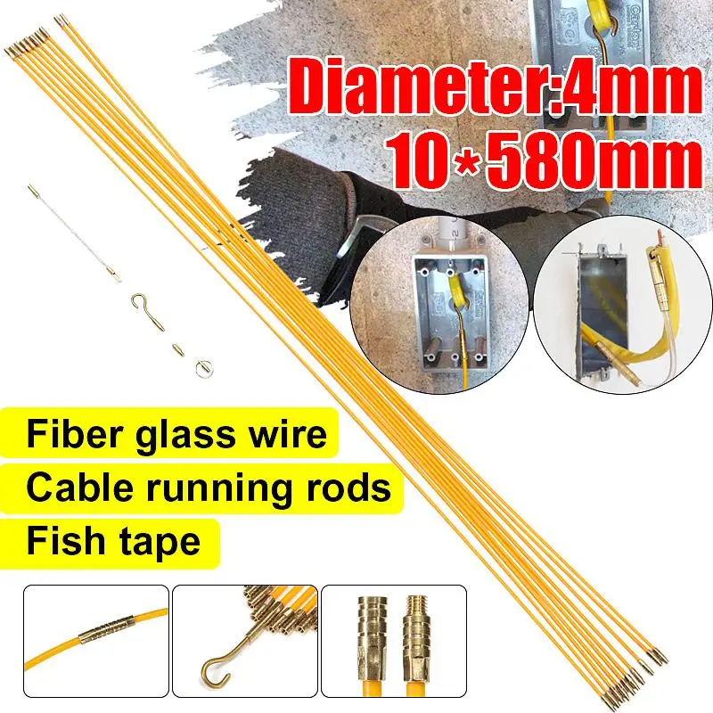 

10pcs/set 100cm Diameter 4mm Fiberglass Running Electrical Wire Cable Pulling Electrical Extension Cord for Wire With Hooks