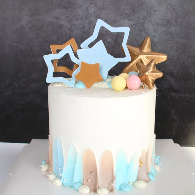 

Cakelove 1Set Cake Topper Gold Blue hollow star Happy Birthday Decoration for Children's Day Party Supplies Lovely Gifts