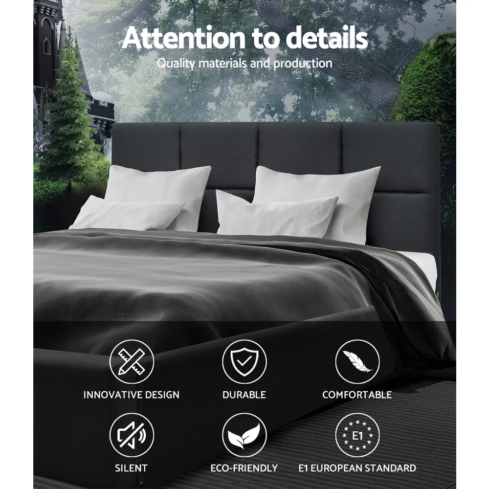 204 X 144cm Artiss TINO Double Size Bed Frame Base Fabric Headboard Wooden Mattress Easy Assembly Bed Charcoal Home Furniture AU 204 X 144cm Artiss TINO Double Size Bed Frame Base Fabric Headboard Wooden Mattress Easy Assembly Bed Charcoal Home Furniture AU
