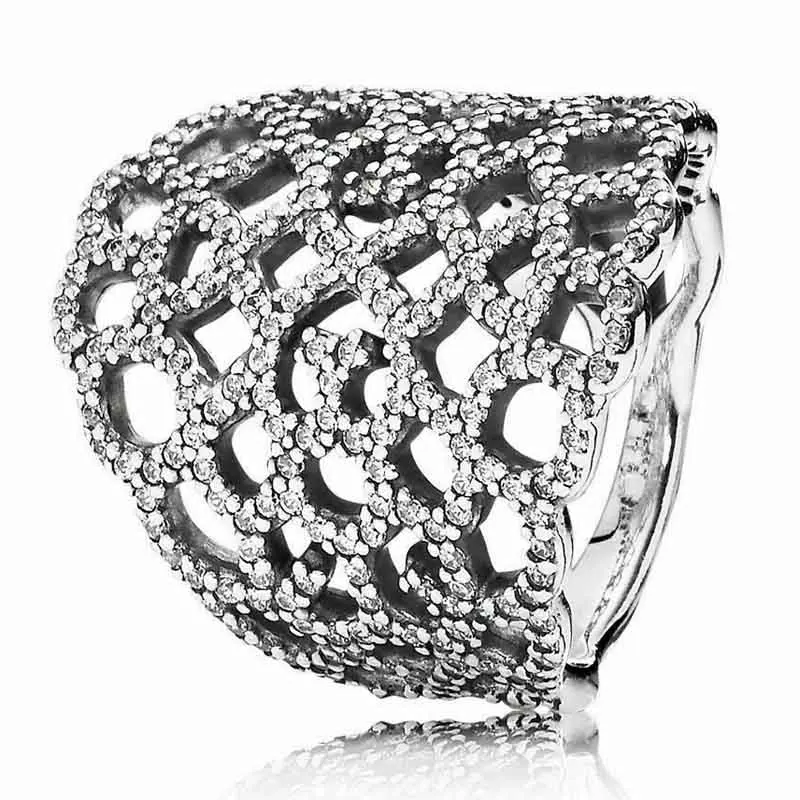 pandora earrings Authentic 925 Sterling Silver Ring Openwork Shimmering Lace Majestic Feathers Fascination Ring For Women Gift Fashion Jewelry bracelet 925 Silver Jewelry