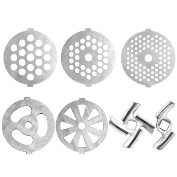 

7 Piece Stainless Steel Meat Grinder Plates Discs and Blade for Food Chopper and Meat Grinder Machinery Parts