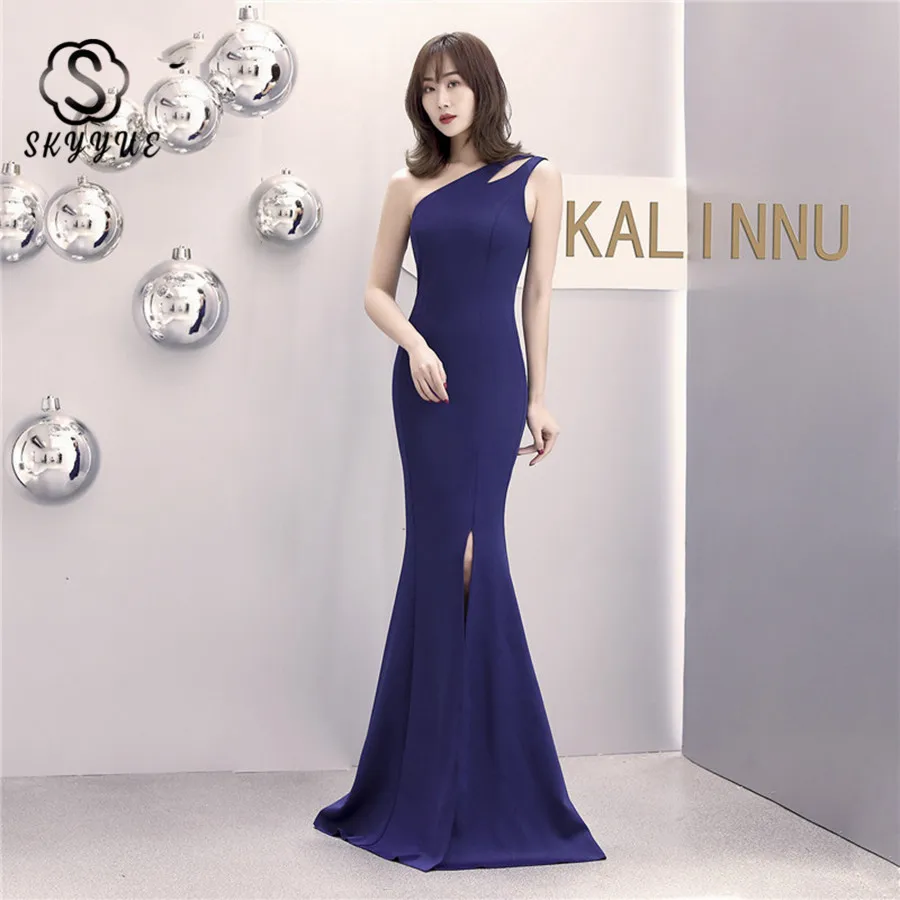 

Skyyue Evening Dress Formal Gowns C082 One Shoulder Sexy Split Elegant Floor Length Mermaid Evening Dresses Robe De Soiree 2019