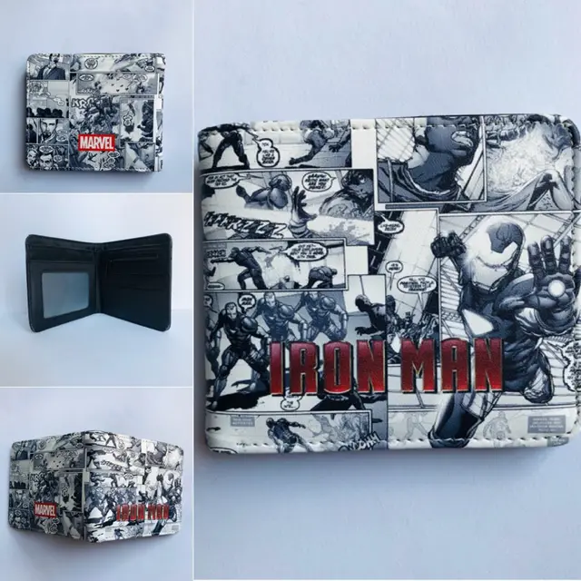 Marvel Men Wallet Q Version Captain America SpiderMan Wallet Men Comic Version Super Heroes Wallet Women with Card Holder Wallet iron Man Comic