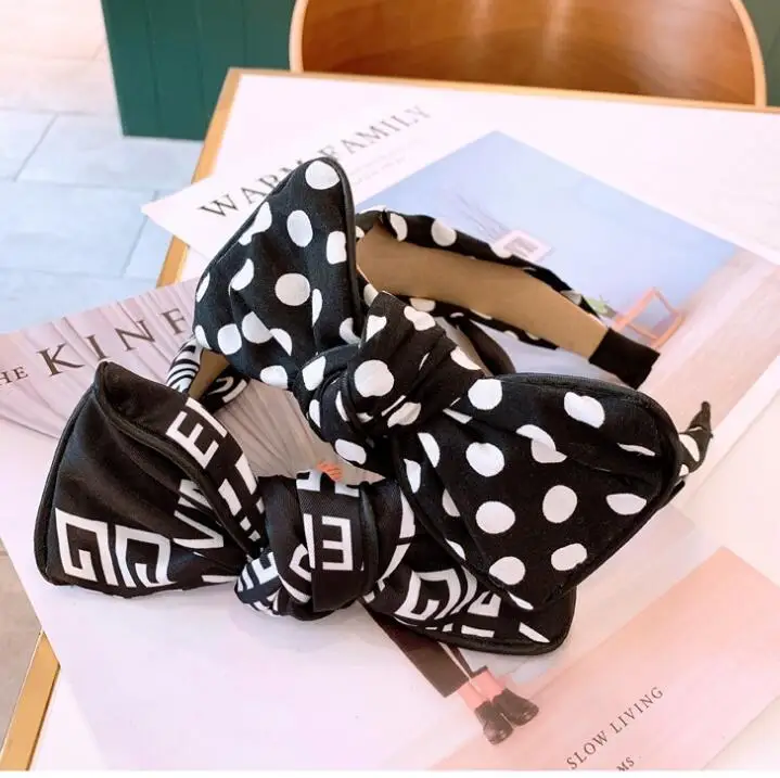 Специально большой уши Микки лук хлопок точка решетки hairband женские модные аксессуары для волос