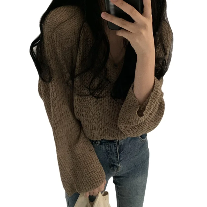 

Autumn Spring Women Sweaters Lazy-style Long-sleeved Thin Sweater Loose Sunscreen Sweater High Quality New Arrivals 2020 Hot