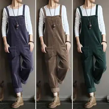 

2020 Vintage Women Jumpsuits ZANZEA Casual Corduroy Overalls Suspender Female Pantalon Rompers Plus Size Turnip Pants Playsuits