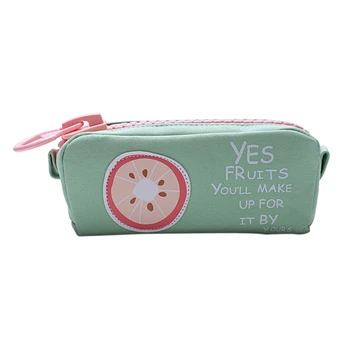 

New Cute Summer Fruits Pencil Case Large Capacity Canvas School Pencil Case Paper Bag School Supplies,(green,pink)