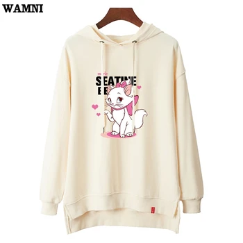 

WAMNI Women Hoodies Harajuku loose Cartoon Pretty Cat Print Apricot Hoodies Casual Hooded Sweatshirt Sweet Girls Exclusive
