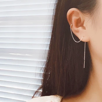 

LISM 1 Pair Real 925 Sterling Silver Earrings For Women Fashion Jewelry Long Tassel Ear Clips Ear Line Party Gifts