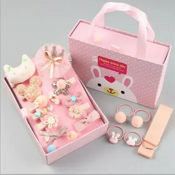 

6M-5Y 18Pcs Cute Hair Clip Set Baby Girls Boutique Head Clips Hair Bow Crown Princess Bobbles Headwear Accessories Gift Birthday