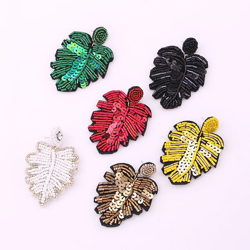 

lady Boho Handmade Beaded Jewelry Leaf Pendant Earrings for Women New Design Wedding Jewelry Korean Drop Dangle Earring