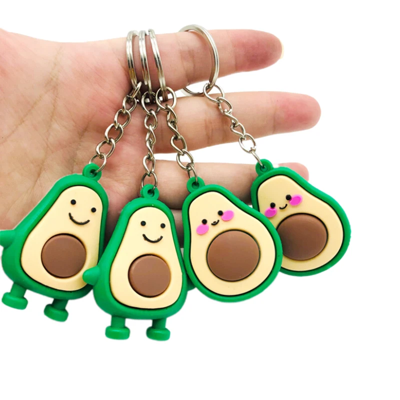 New Fashion Simulation Fruit Avocado Smile-shaped Keychain 3D Soft Resin Avocado Key Chains Jewelry Fashion Wedding Party Gift