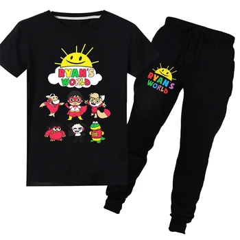 

New Baby Summer Ryan Toys Review T Shirts Pant Suits Costumes 100%cotton T Shirt Long Pants Children Girls Student Clothing Sets
