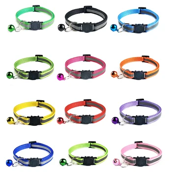 

Colorful lovely adjustable Dog collar neck strap With reflective for small dogs puppies pet cats With a little bell