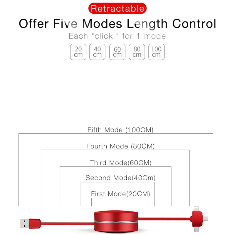 3 в 1 Многофункциональный портативный микро USB type C 8-контактный практичный usb кабель для IPhone X 8 7 6 Крест Дизайн выдвижной 100 см