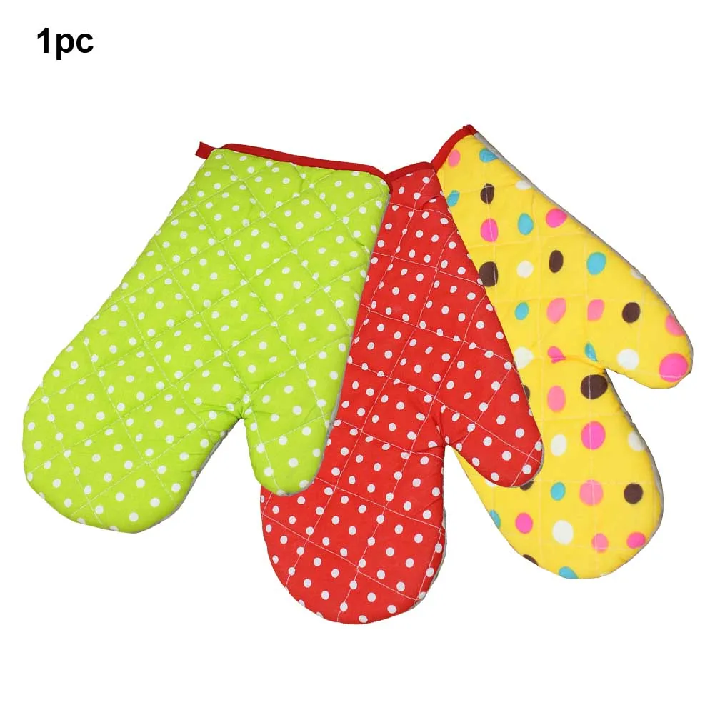 1PC Heat Insulation Oven Mitt Daily Cotton Blend Protective Polka Dot Home Colorful Printed Baking Practical Kitchen Washable