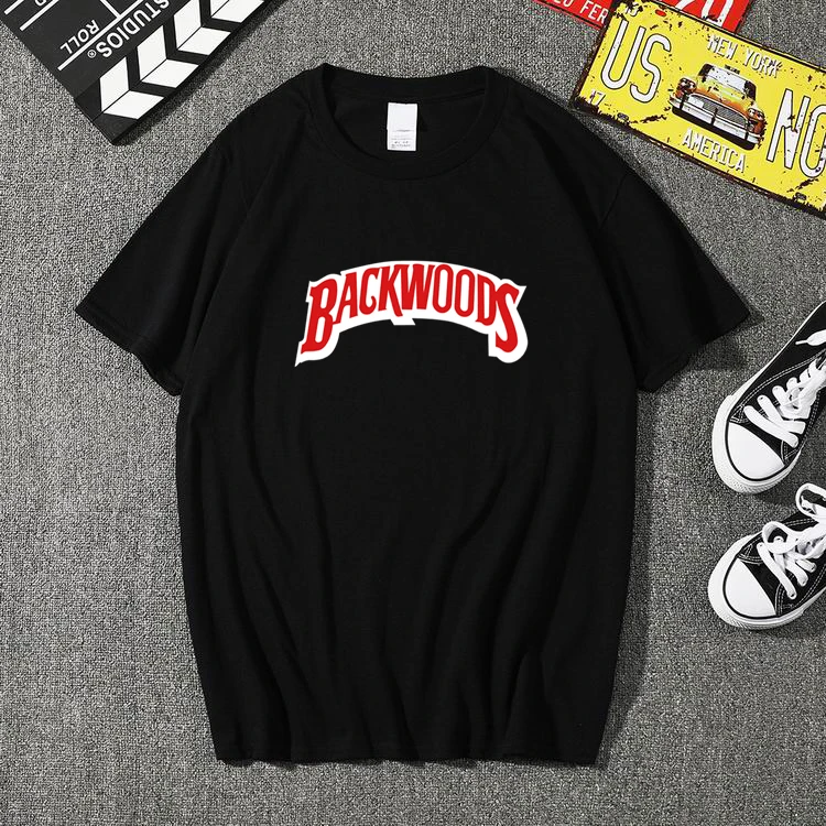 Летний Для мужчин BACKWOODS печать T рубашка мужская мода короткий рукав, о-образный вырез, хлопковая футболка в стиле хип-хоп Рок уличная Для мужчин Костюмы