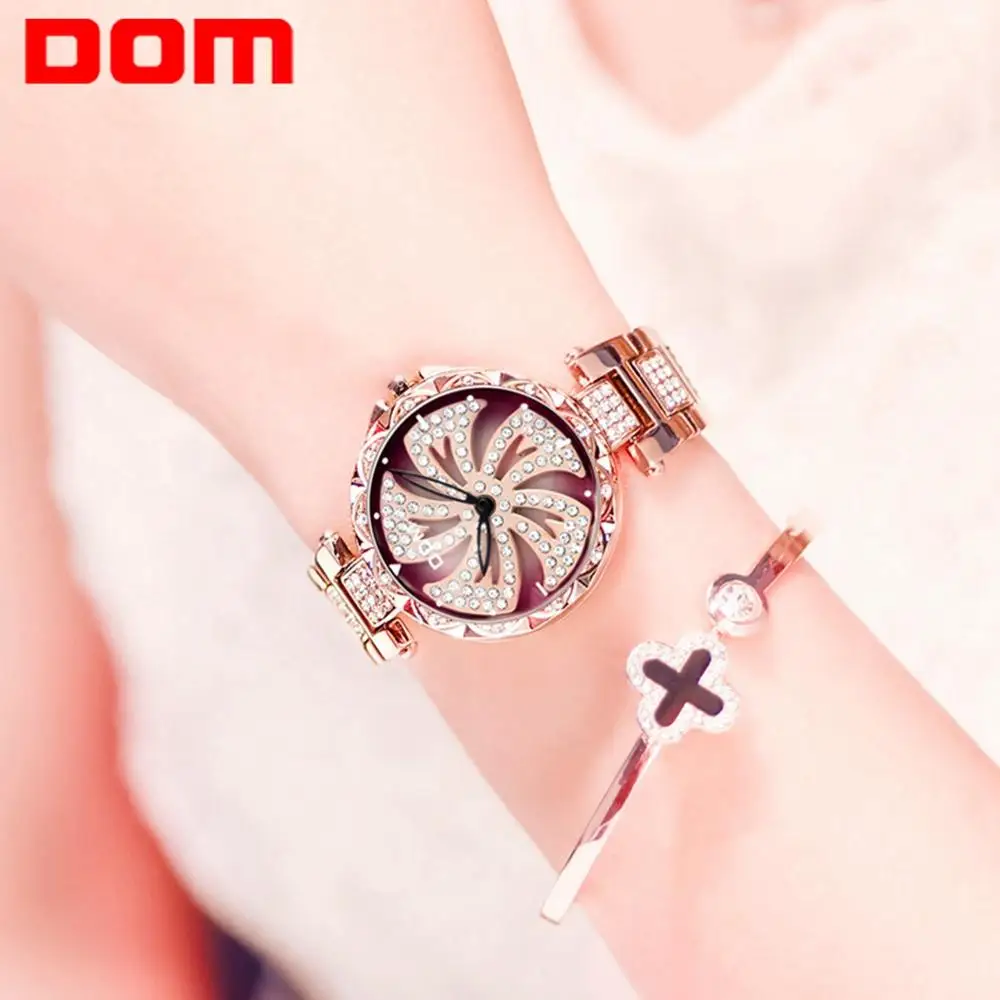 

Women Quartz Watches Stylish Fashion Diamond Female Wristwatch Luxury Brand Waterproof watch women gold DOM G-1258GK-9MF