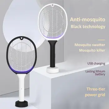 

New 2 in 1Electric Insect Racket Swatter Zapper USB 1200mAh Rechargeable Mosquito Swatter Kill Fly Bug Zapper Killer Trap
