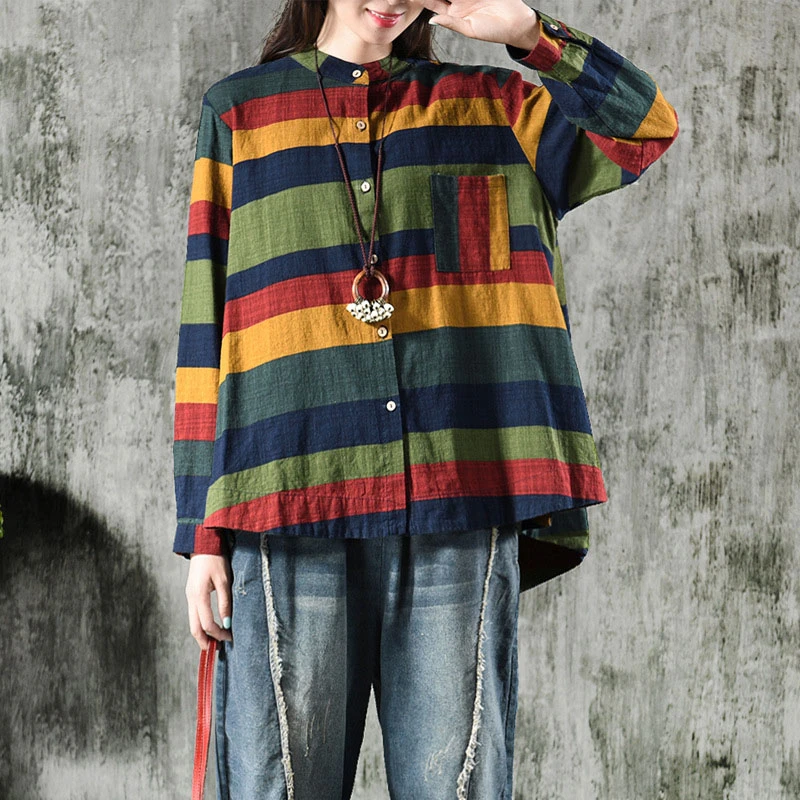 

NINI WONDERLAND 2019 Autumn Classic Striped Shirt Women Cotton Linen Shirt Lady Irregular Cardigan Spring Long Sleeve Loose Tops