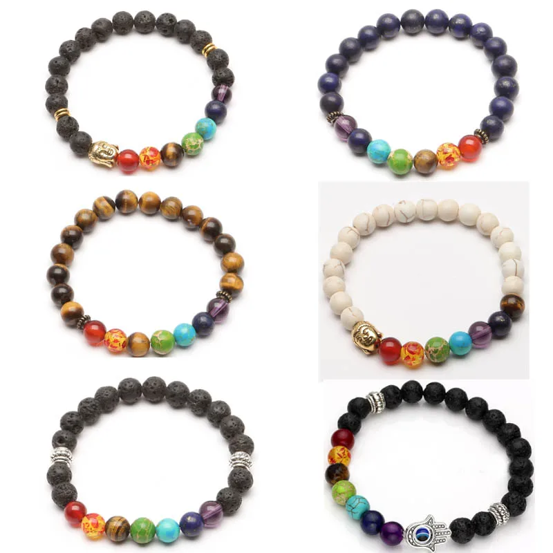 7 Chakra Bracelet Men Black Lava Healing Balance Beads Reiki Buddha Prayer Natural Stone Yoga Bracelet For Women 2020 Newst