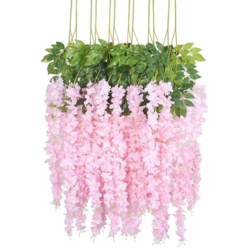 

12 Piece Rayon Wisteria 3.6 Feet Garland Wisteria Strings Family Party Wedding Decoration (Light Pink)