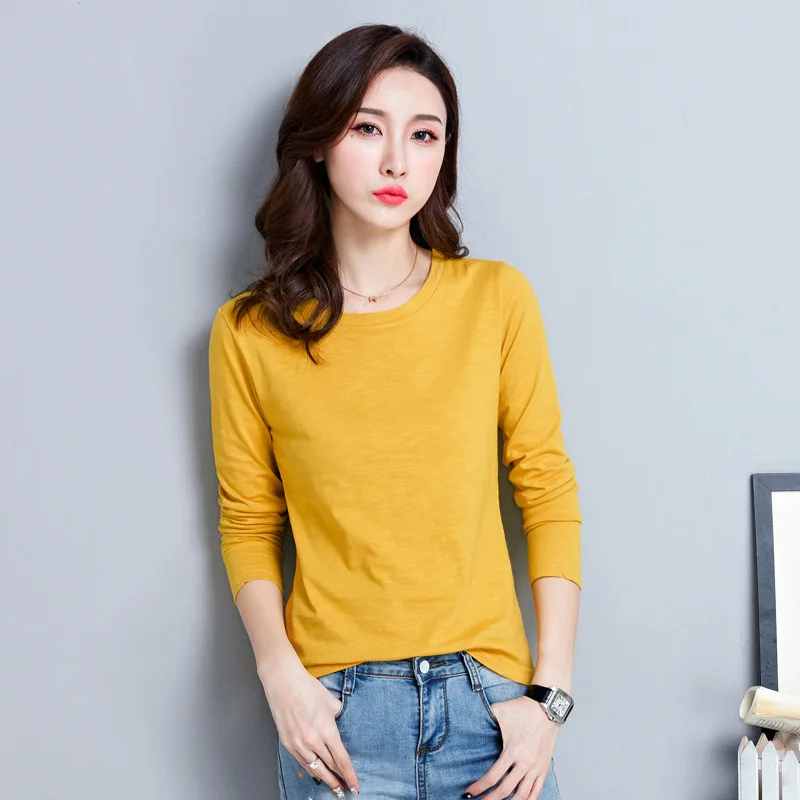 Semfri Bamboo Cotton Женский Топ Blusas весна осень o образный вырез Однотонные блузки с