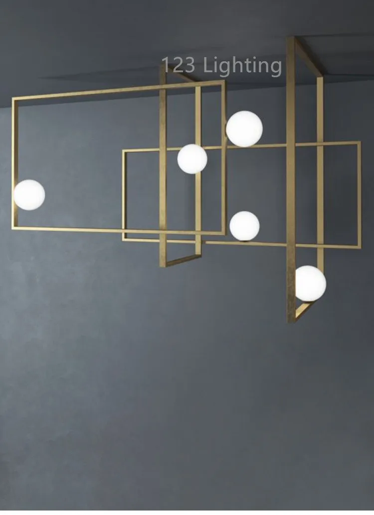 Creative Rectangle 5 Glass Ball LED Pendant Lights Parlor Foyer Dining room Pendant Lamp Bedroom Hanglamp Gold/Black 110-260V