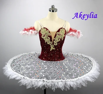 

Burgundy White classical ballet tutu pancake costume dress for women Professional nutcracker ballet tutu stage costume JN0037