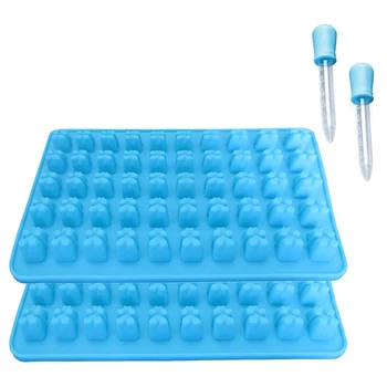 

2 Packs of 50 Cavity Silicone Fudge Bear Candy Chocolate Molds with 2 Droppers to Make Cute Gifts For Kids