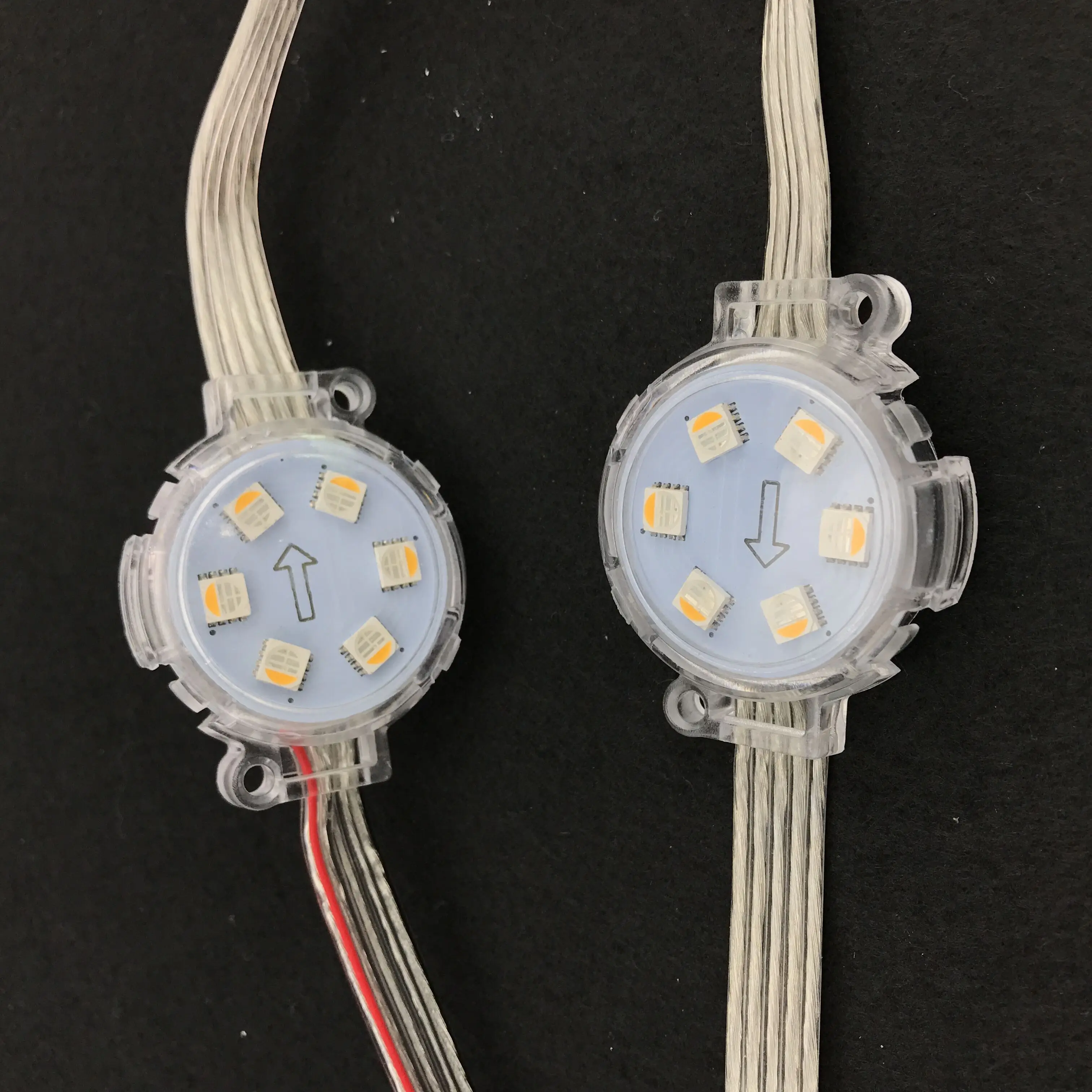 

DC24V RGBW standard DMX512(UCS512C3);5050 SMD addressable pixel module,1.44W(6LEDs);40mm diameter;IP68 rated