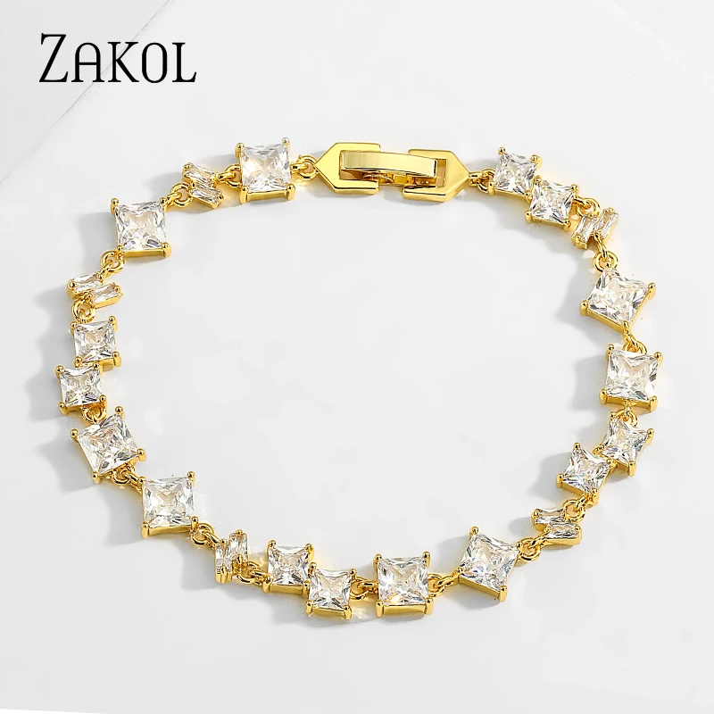ZAKOL изысканный квадратный циркониевый браслет с кристаллами Блестящий розовый